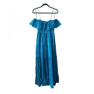 Alice + Olivia Kia Eyelet tiered maxi dress turquoise woman 6 summer vacation